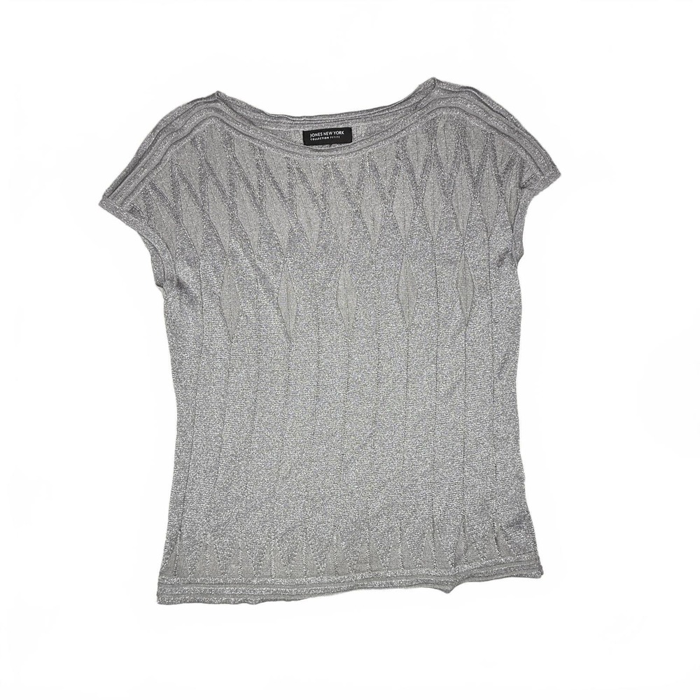 Vintage‎ Jones New York Silver Cap Sleeve Knit Top size L